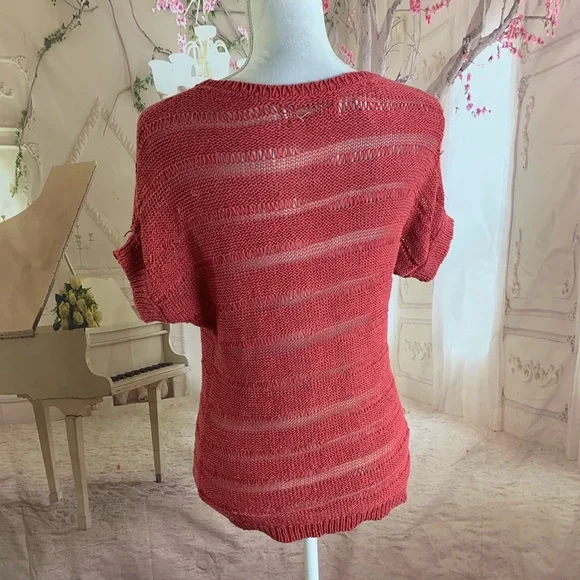 NEW Loft Burgundy Knit striped Sweater - Picture 4 of 6